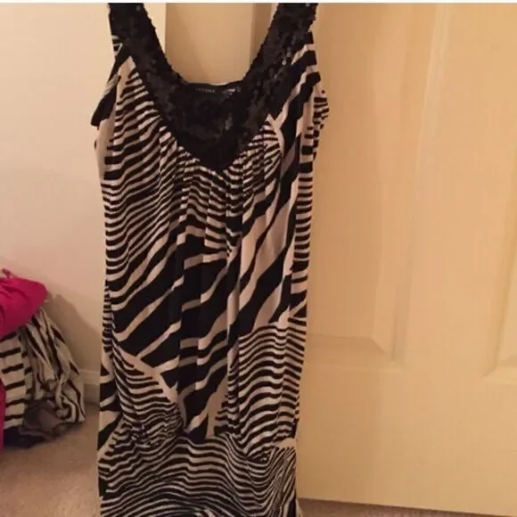 Zebra print tank club dress black sequin V-neck S - Picture 4 of 4